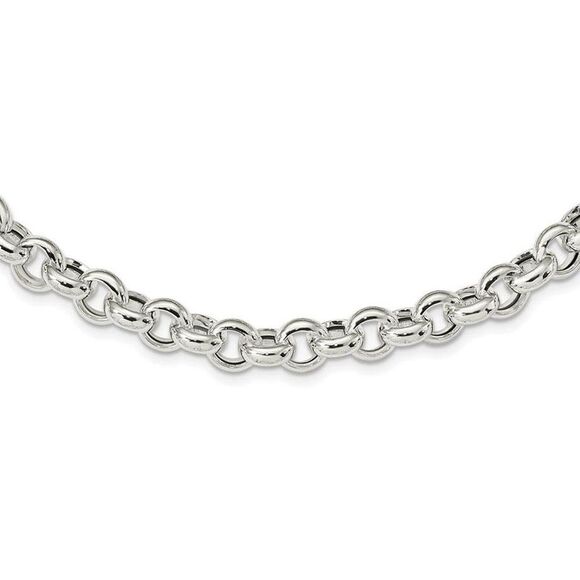 10mm Sterling Silver Hollow Rolo Chain Necklace, 24 Inch - Picture 2 of 7